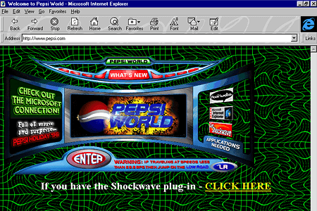 Internet Explorer 3.0 – Pepsi website in 1996