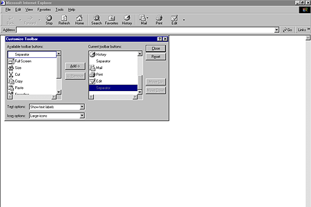 Internet Explorer 5.5 – Customize Toolbar