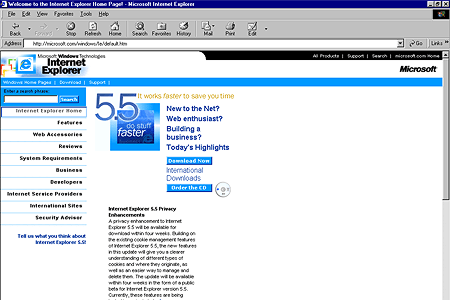 Internet Explorer 5.5 – Welcome to the Internet Explorer Home Page!