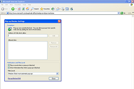 Internet Explorer 6.0 – Pop-up Blocker Settings