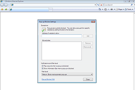 Pop-up Blocker Settings