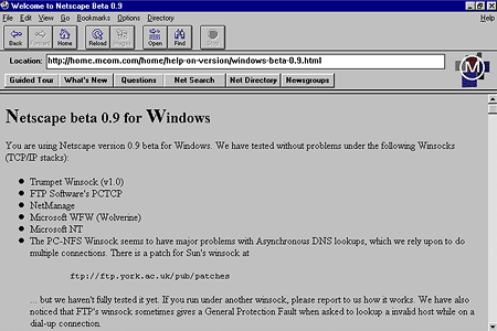 Mosaic Netscape version 0.9 beta – Welcome to Netscape Beta 0.9