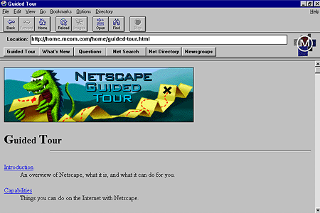Mosaic Netscape version 0.9 beta – Guided Tour