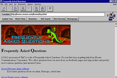 Mosaic Netscape version 0.9 beta – Netscape: FAQ