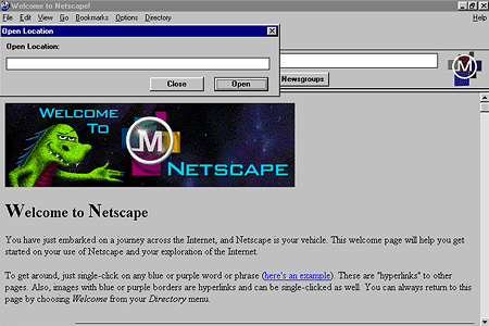 Mosaic Netscape version 0.9 beta – Open Location