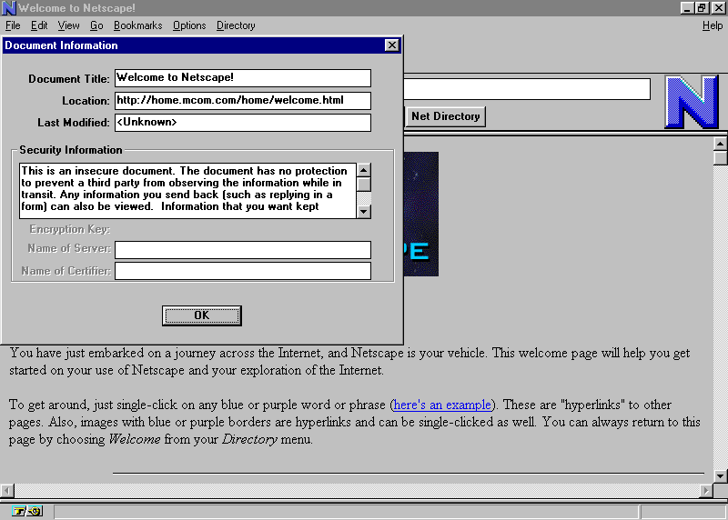 Netscape Navigator 1.0 in 1994 - Web Design Museum