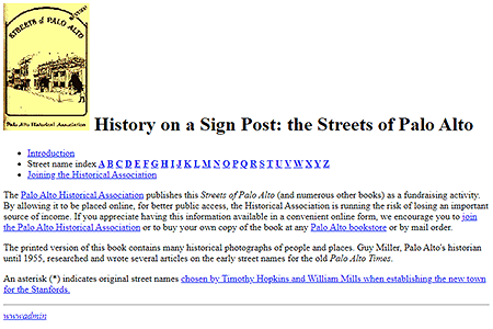 History on a Sign Post: the Streets of Palo Alto website in 1994