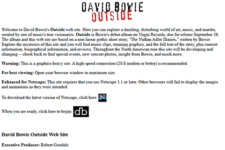 David Bowie's Outside website in 1995