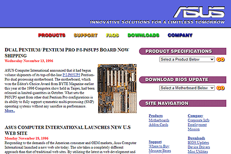 ASUS website in 1996