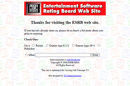 Entertainment Software Rating Board website in 1996