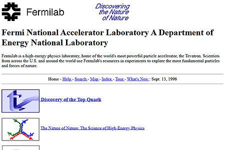 Fermi National Accelerator Laboratory website in 1996