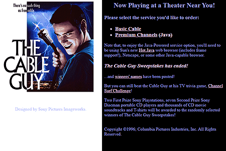 The Cable Guy website in 1996