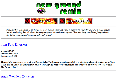 The New Ground Remix website in 1996