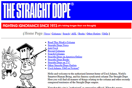 The Straight Dope website in 1996