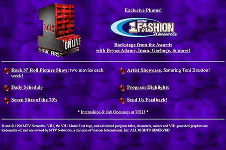 VH1 website in 1996
