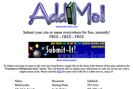 Add Me! website in 1997