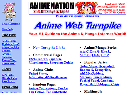 Anime Web Turnpike website in 1997