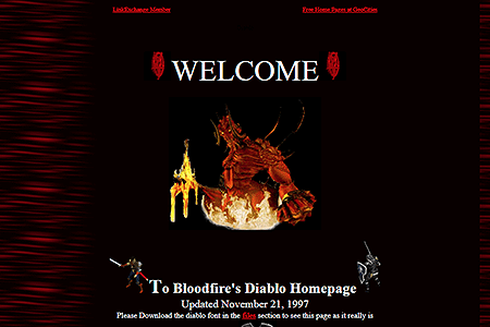 Bloodfire's Diablo Homepage in 1997