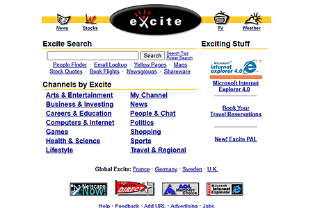 Excite website in 1997