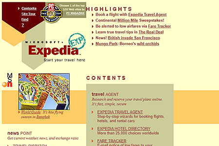 Expedia website in 1997