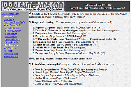 GameFAQs website in 1997