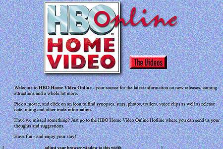HBO Home Video Online website in 1997