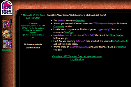 Taco Bell website in 1997