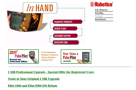U.S. Robotics / Palm Computing website in 1997