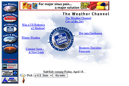 The Weather Channel website in 1997