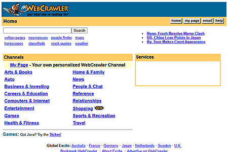 WebCrawler website in 1997