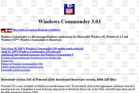 Windows Commander website in 1997
