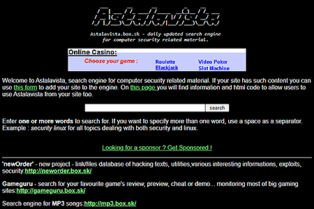 Astalavista.box.sk website in 1998