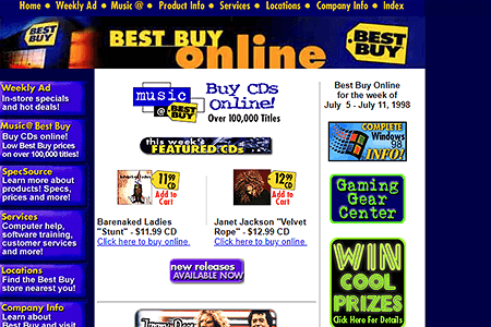 Best Buy website in 1998