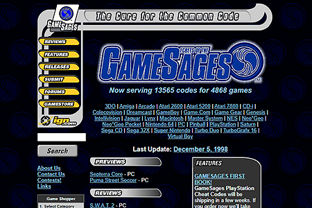 GameSages website in 1998
