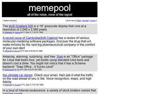 Memepool website in 1998
