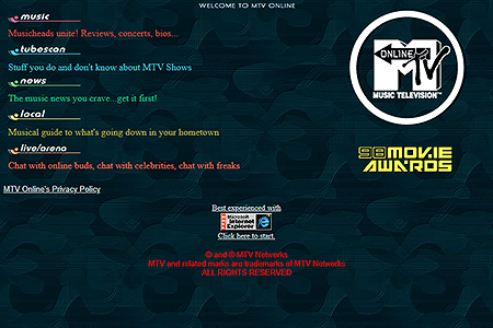 MTV Online website in 1998