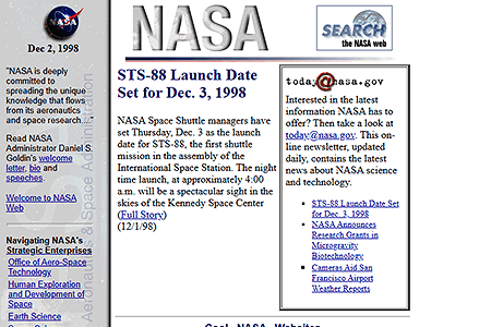 NASA website in 1998