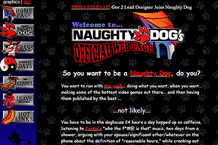 Naughty Dog website in 1998