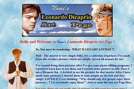 Nonie's Leonardo Dicaprio Art Page in 1998