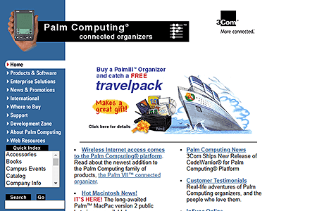 Palm Computing website in 1998