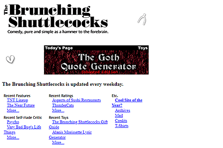 The Brunching Shuttlecocks website in 1998