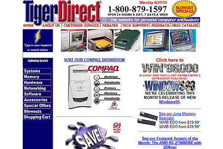 TigerDirect website in 1998