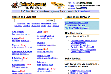 WebCrawler website in 1998