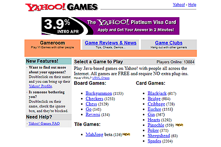 Yahoo Games website in 1998