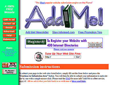 Add Me! website in 1999