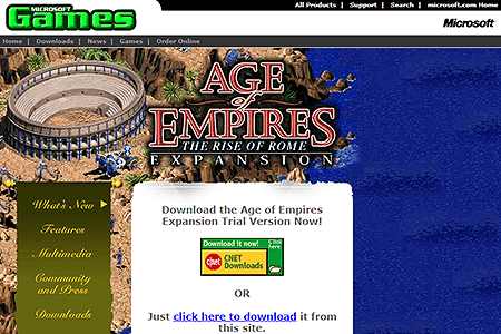 Age of Empires: The Rise of Rome website in 1999