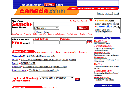 Canada.com website in 1999