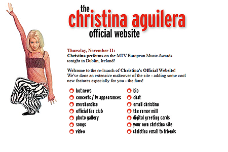 Christina Aguilera website in 1999