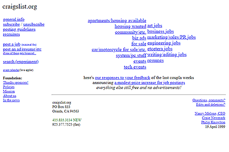 Craigslist website in 1999