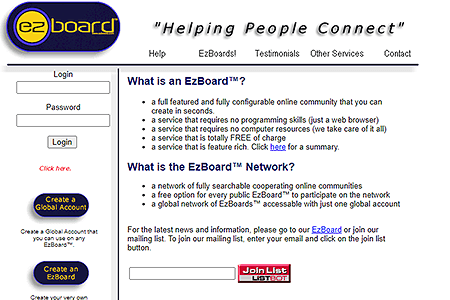 EzBoard website in 1999